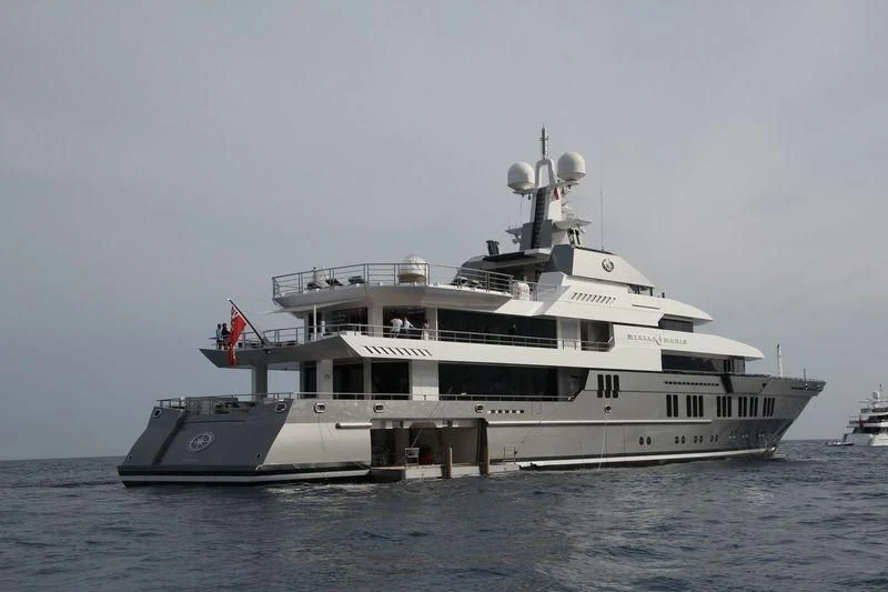 a large ship in the water aboard STELLA MARIS Yacht for Sale