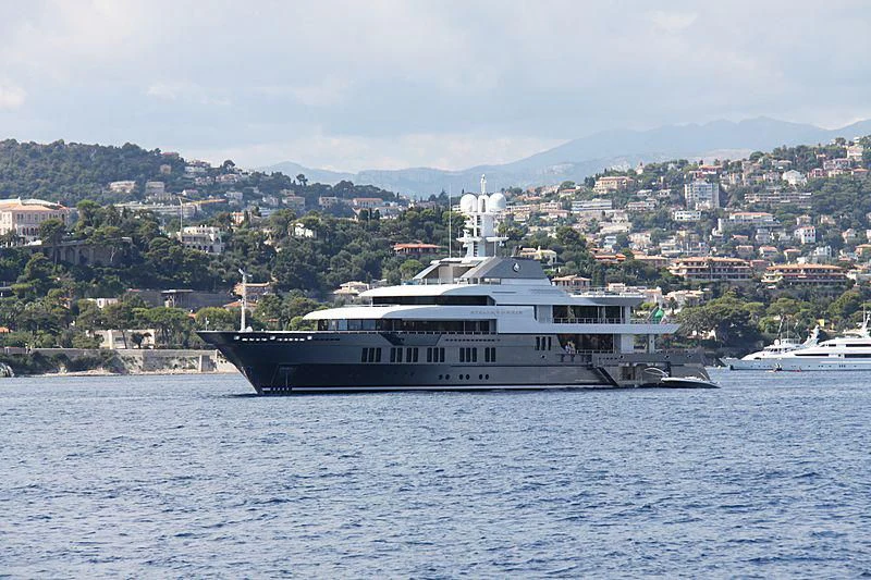 a large ship in the water aboard STELLA MARIS Yacht for Sale