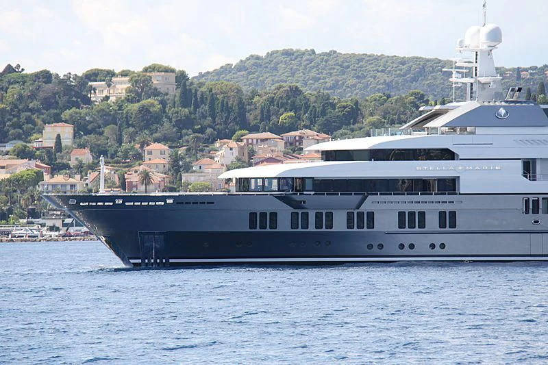 a large white boat in the water aboard STELLA MARIS Yacht for Sale