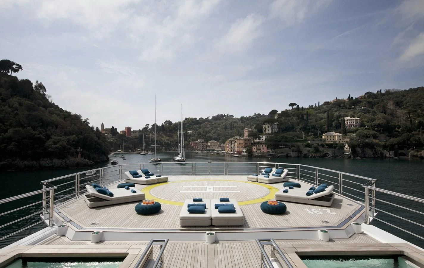 a swimming pool with boats aboard STELLA MARIS Yacht for Sale