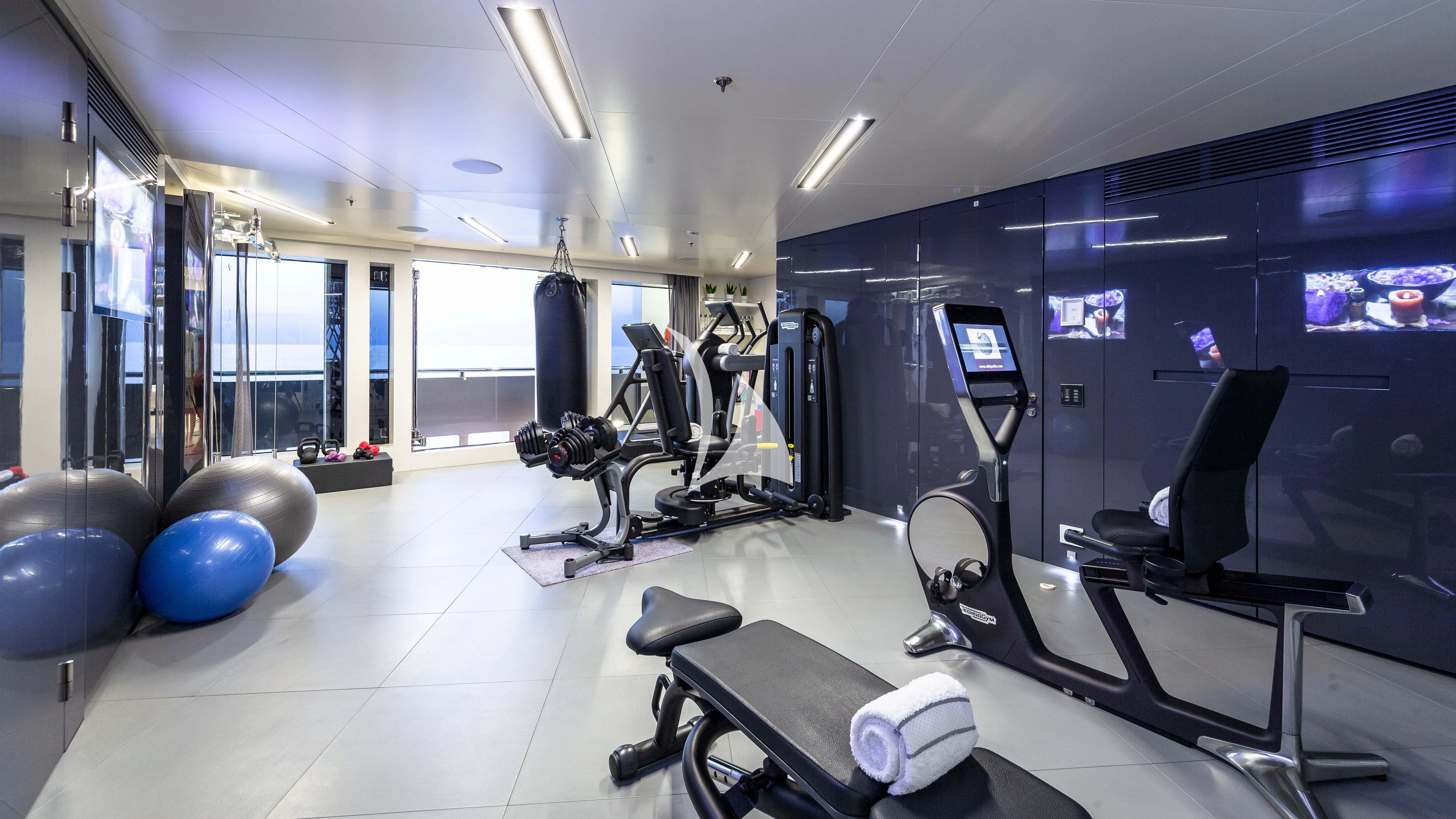 a room with exercise equipment aboard STELLA MARIS Yacht for Sale