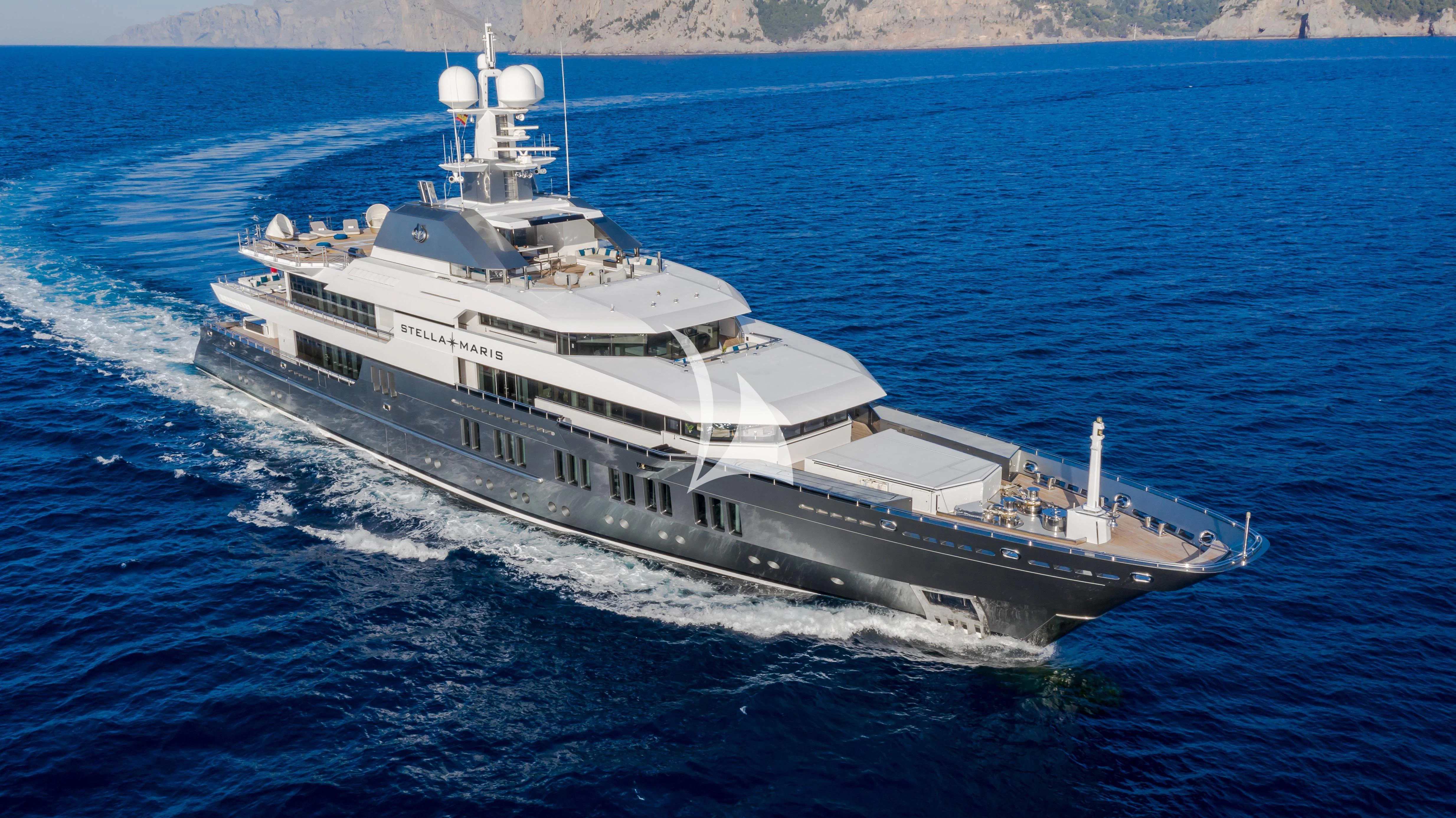a large ship in the water aboard STELLA MARIS Yacht for Sale