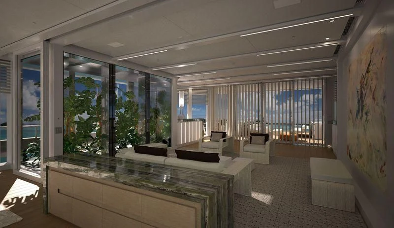 a large room with a large window aboard STELLA MARIS Yacht for Sale