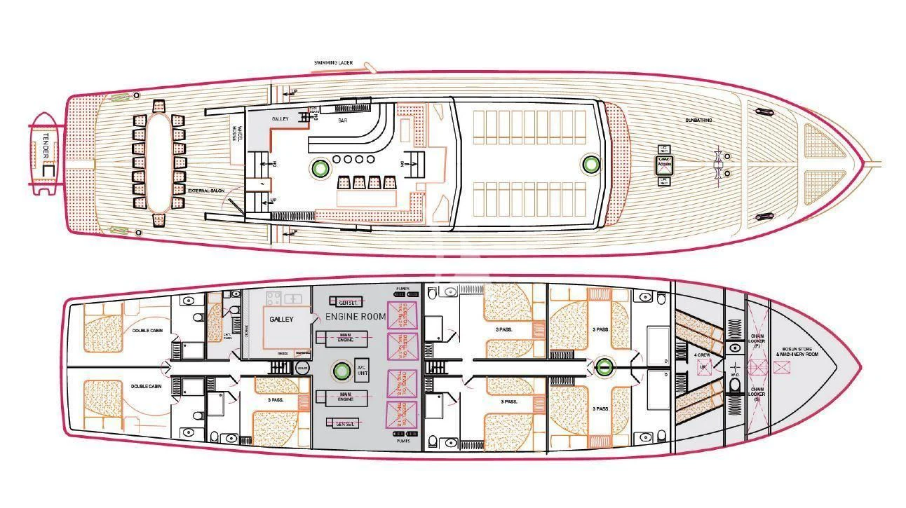 diagram aboard ERATO Yacht for Charter