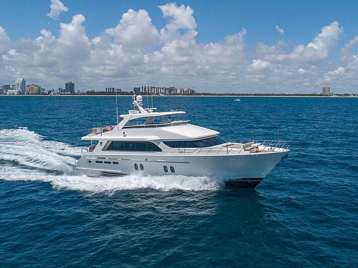 a white yacht on the water aboard SAMARITANA Yacht for Sale
