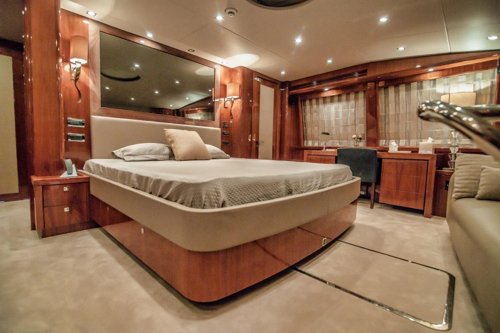 a large bedroom with a bed aboard VIVA LA VIDA Yacht for Sale
