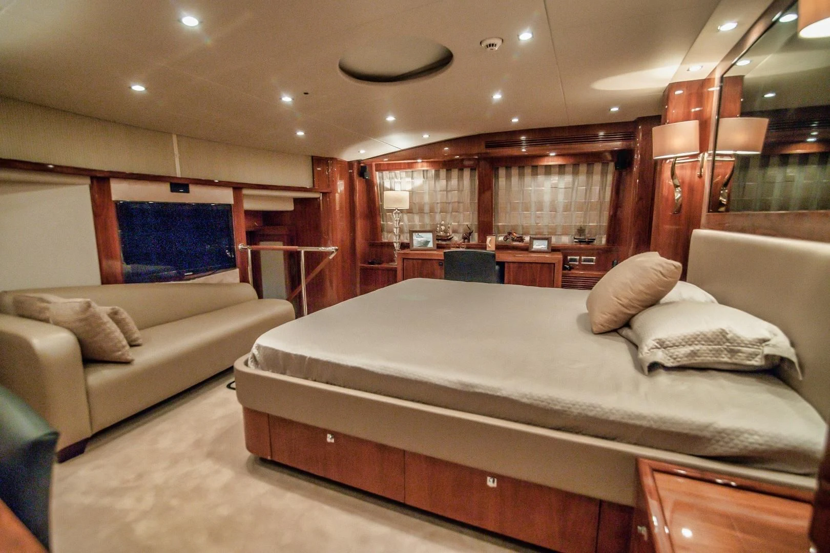 a large bed in a room aboard VIVA LA VIDA Yacht for Sale