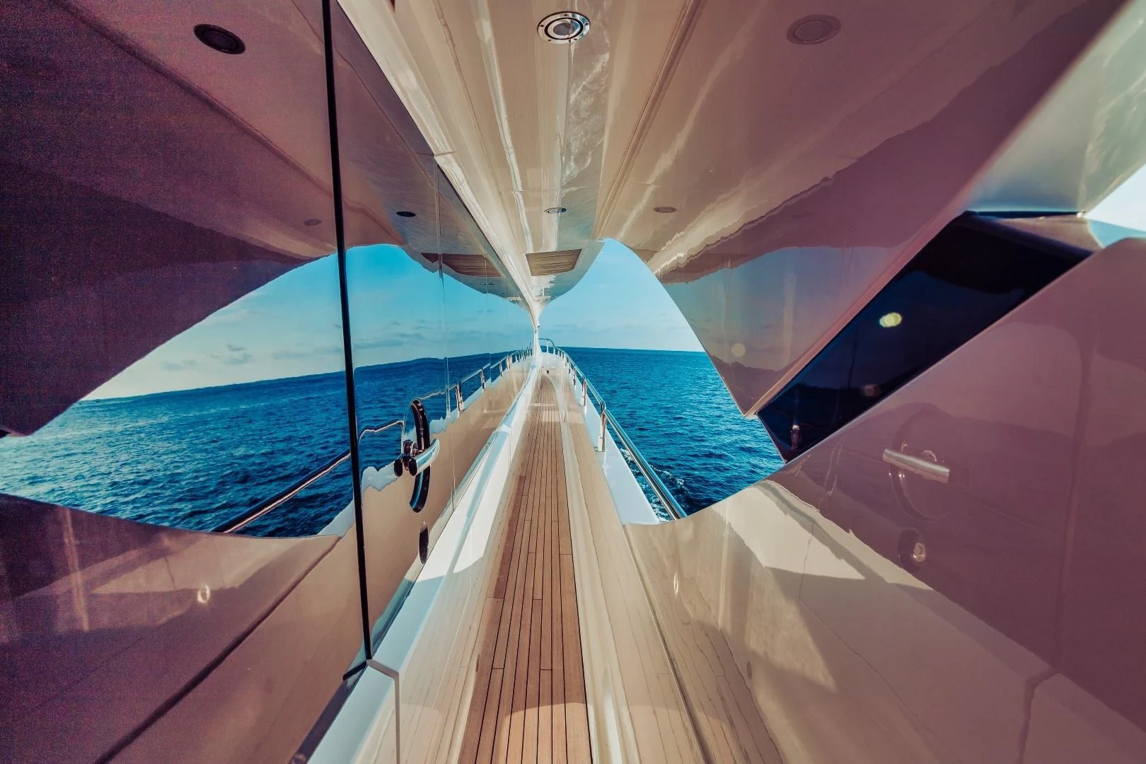 a person climbing up a ladder aboard VIVA LA VIDA Yacht for Sale