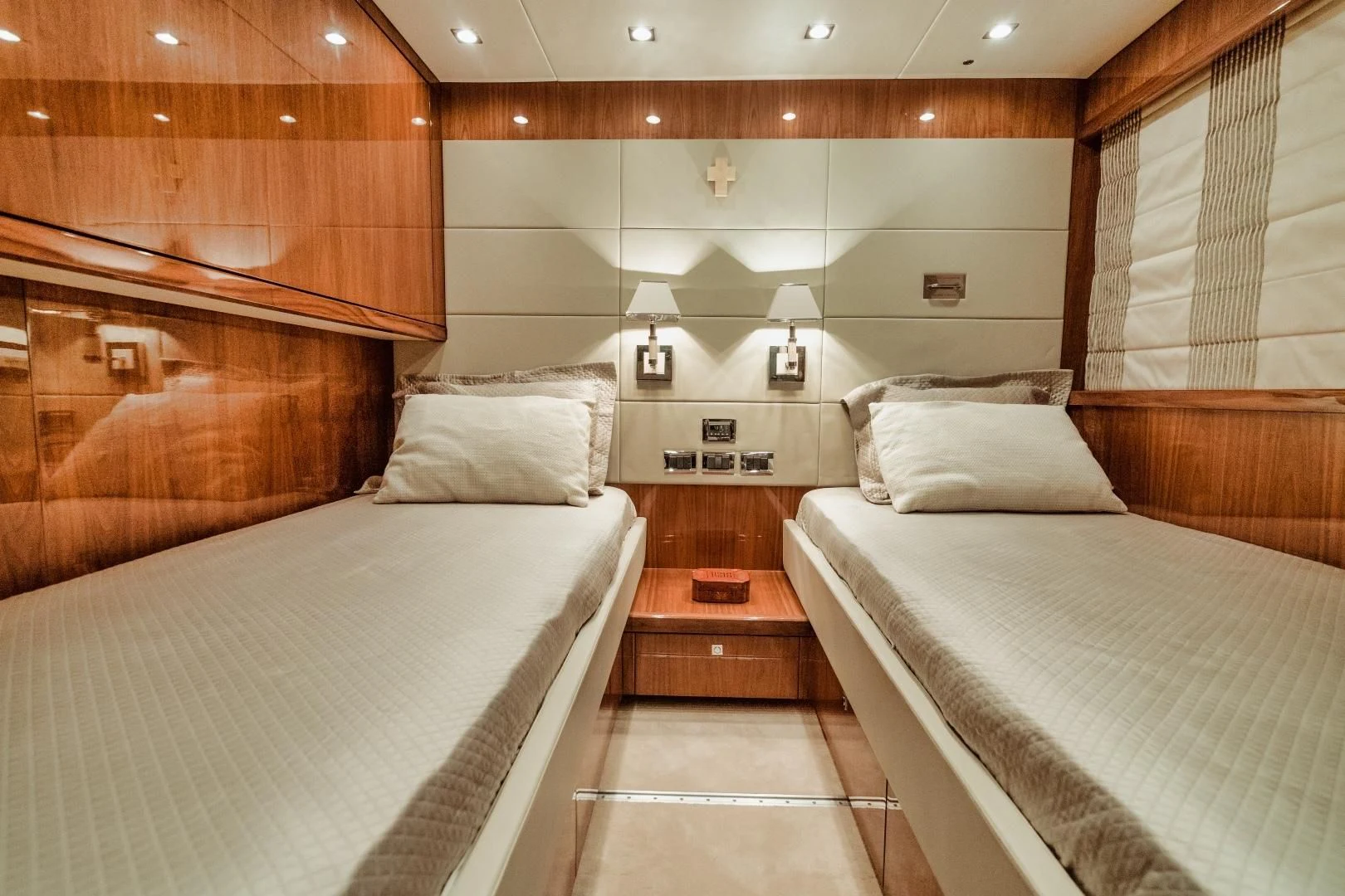 a room with two beds aboard VIVA LA VIDA Yacht for Sale