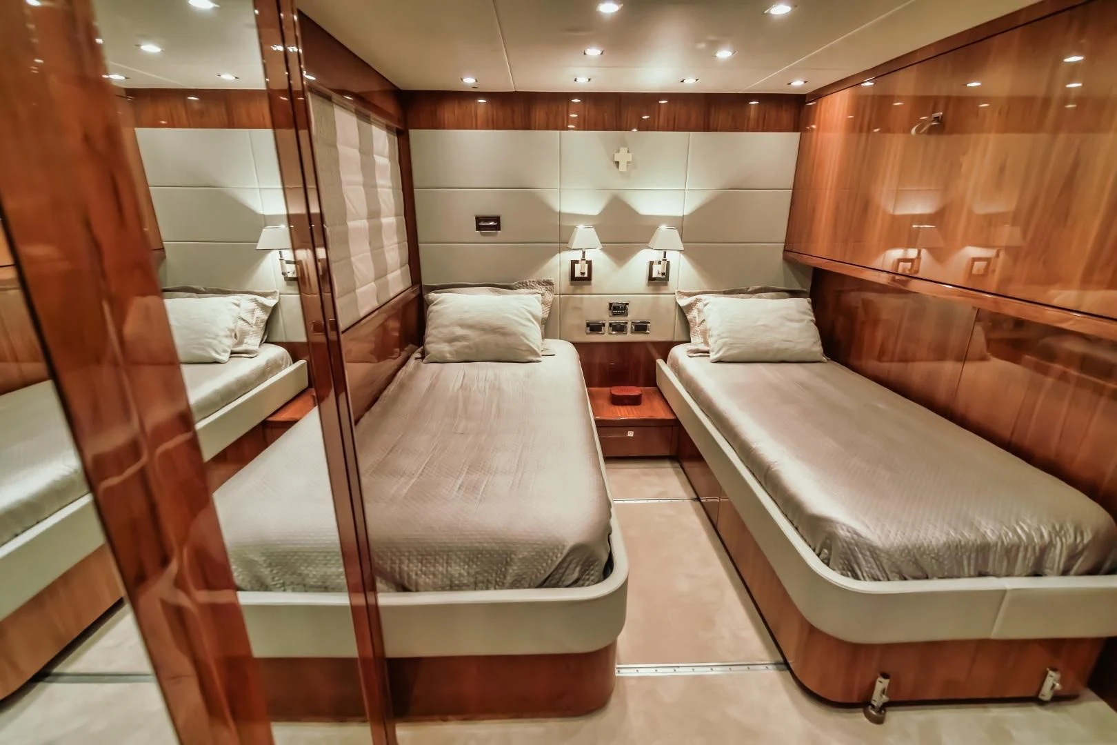 a room with two beds aboard VIVA LA VIDA Yacht for Sale