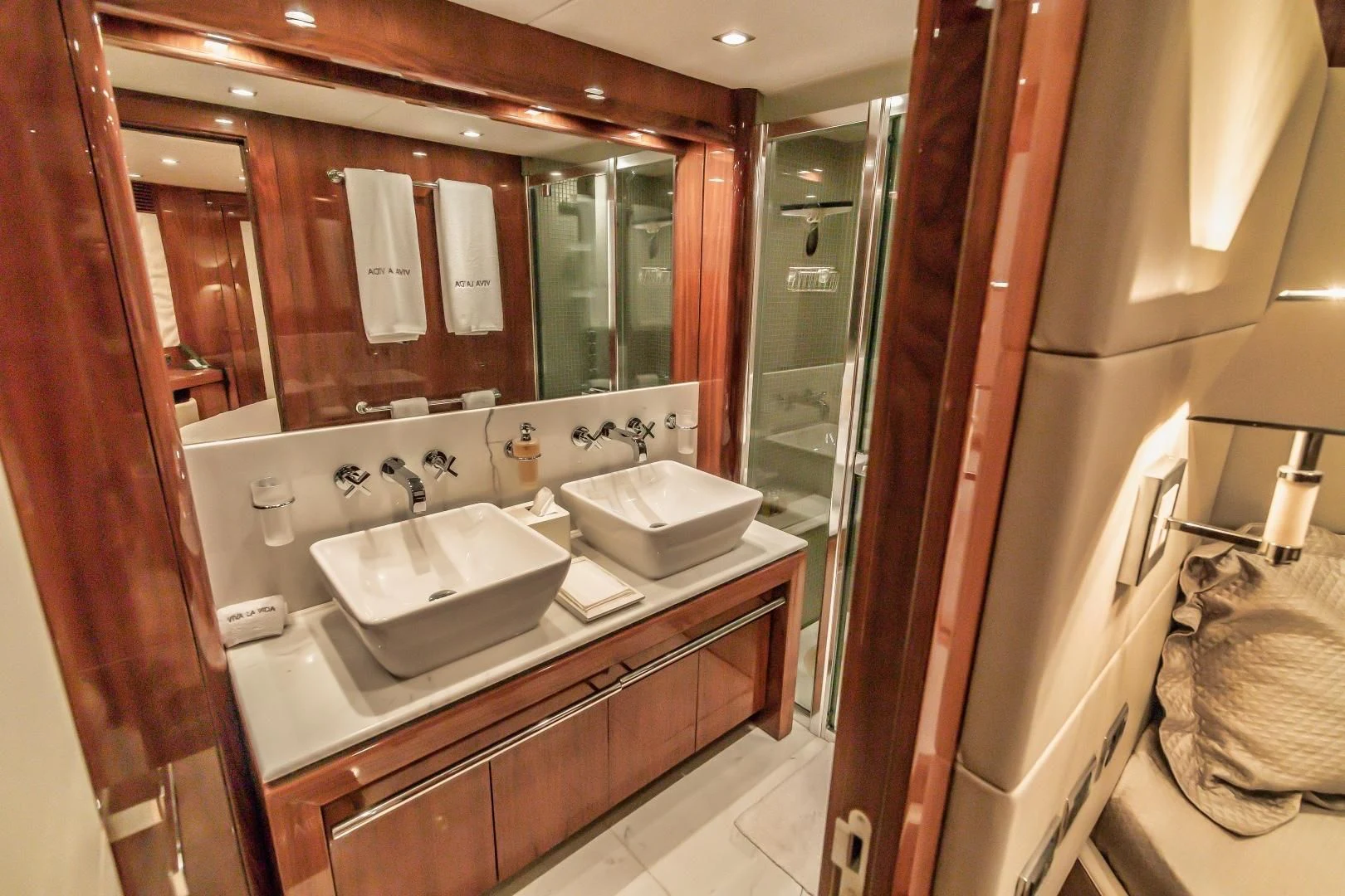 a bathroom with two sinks aboard VIVA LA VIDA Yacht for Sale
