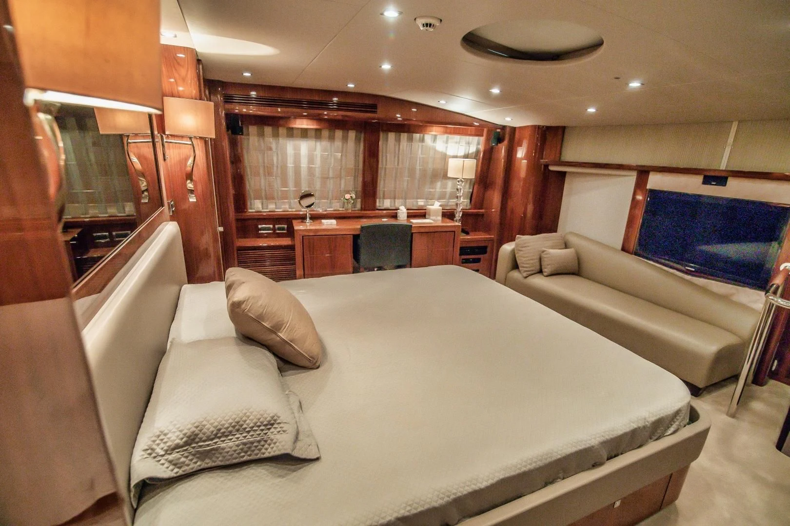 a large bed in a room aboard VIVA LA VIDA Yacht for Sale