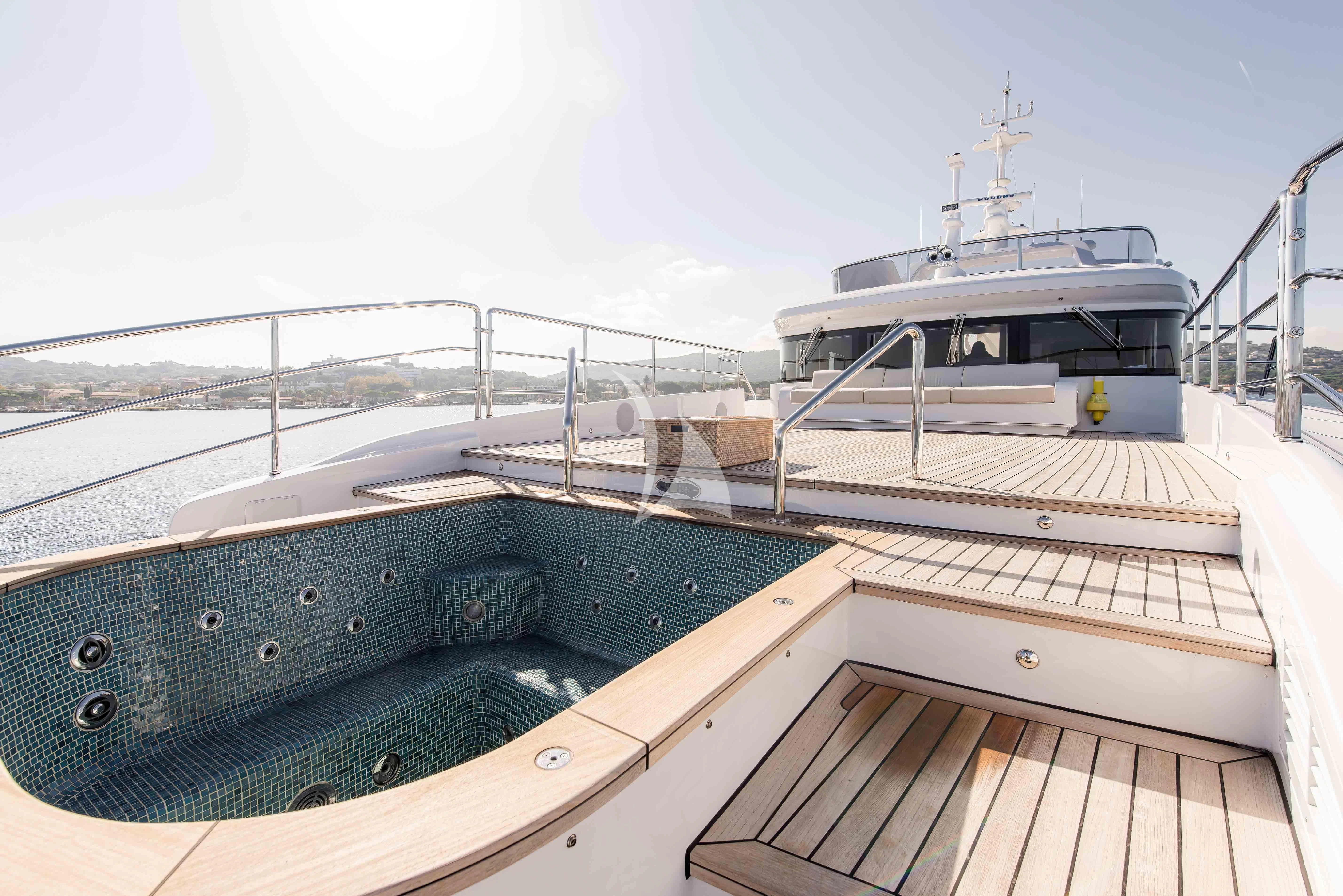 a boat on a deck aboard TONIC BLUE Yacht for Sale