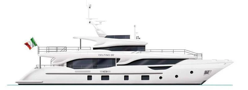 a white boat with a flag on it aboard TONIC BLUE Yacht for Sale