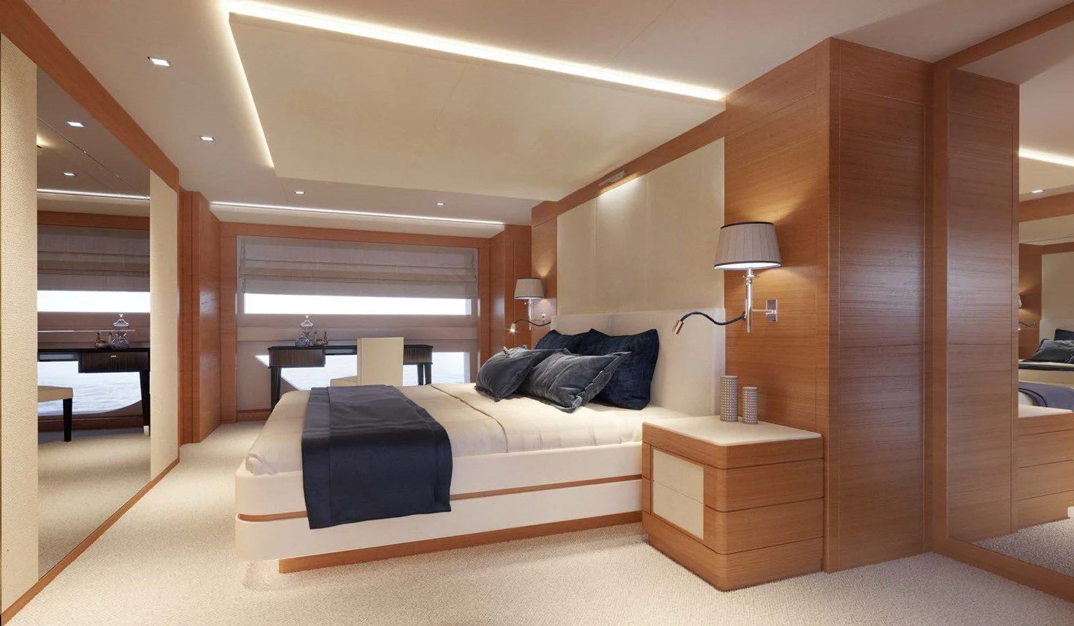 a bedroom with a bed and a desk aboard TONIC BLUE Yacht for Sale
