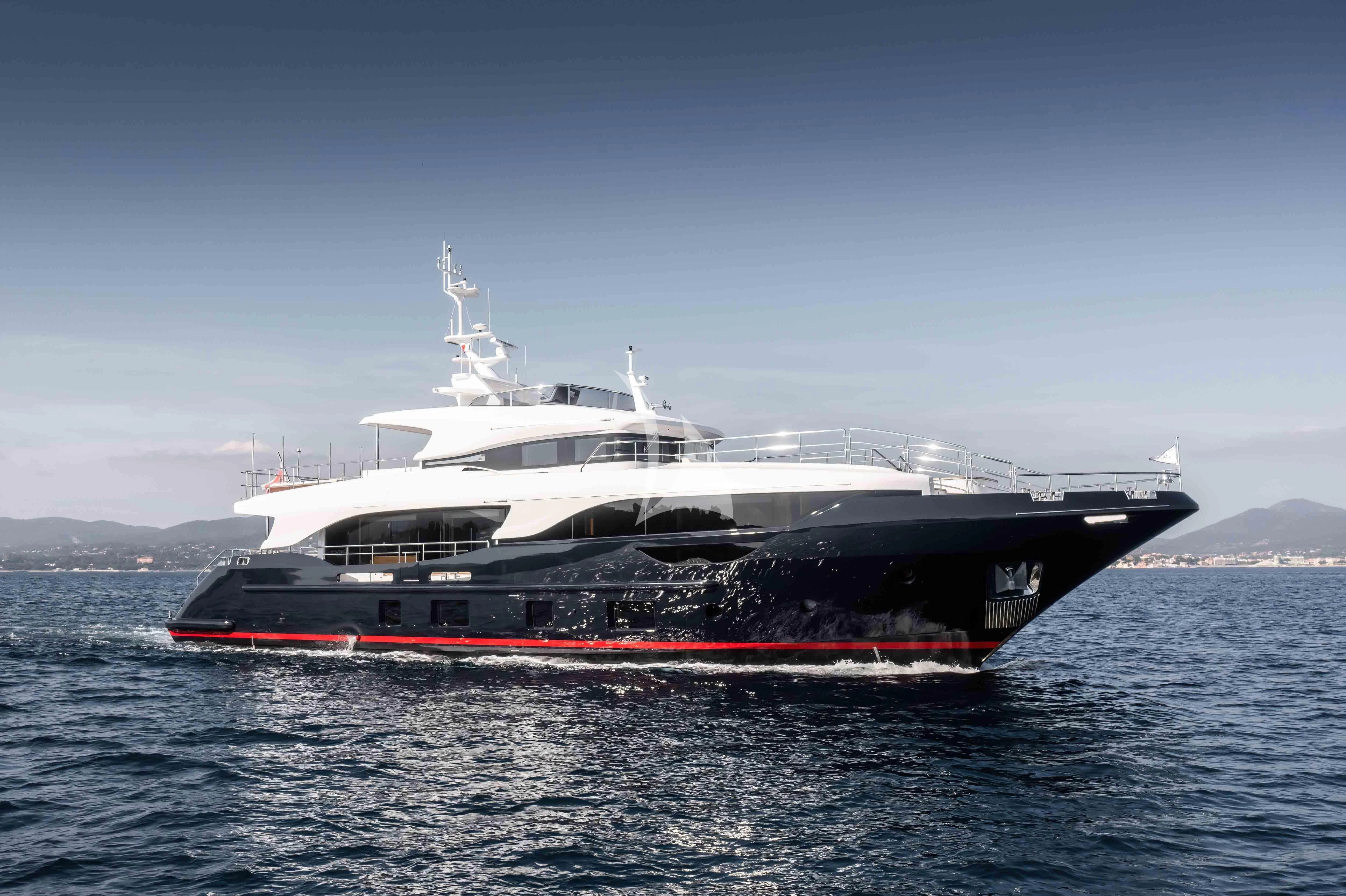 a large boat in the water aboard TONIC BLUE Yacht for Sale