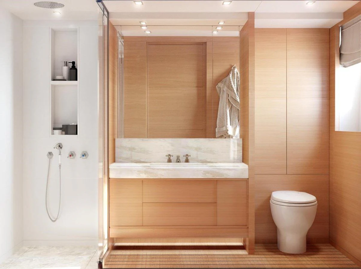 a bathroom with a shower unit aboard TONIC BLUE Yacht for Sale