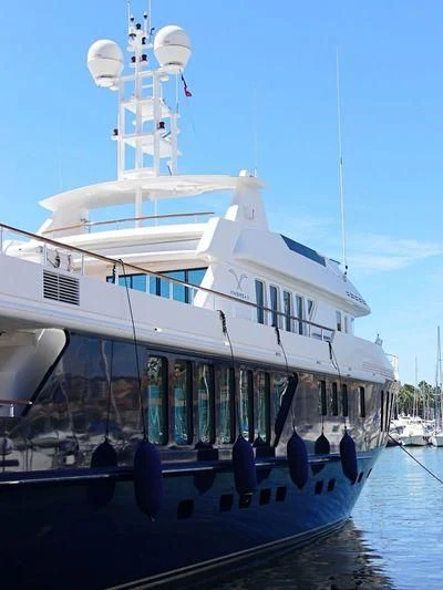 a large ship in the water aboard SEA D Yacht for Sale