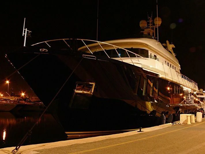 a large ship at night aboard SEA D Yacht for Sale