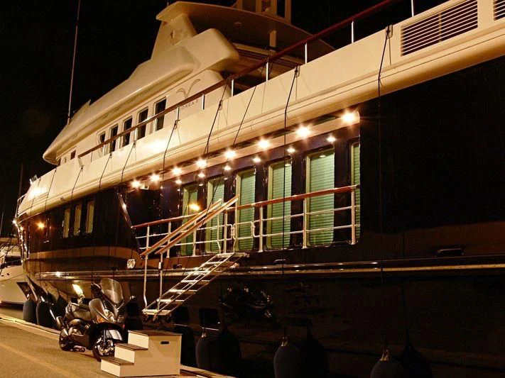 a large cruise ship docked aboard SEA D Yacht for Sale