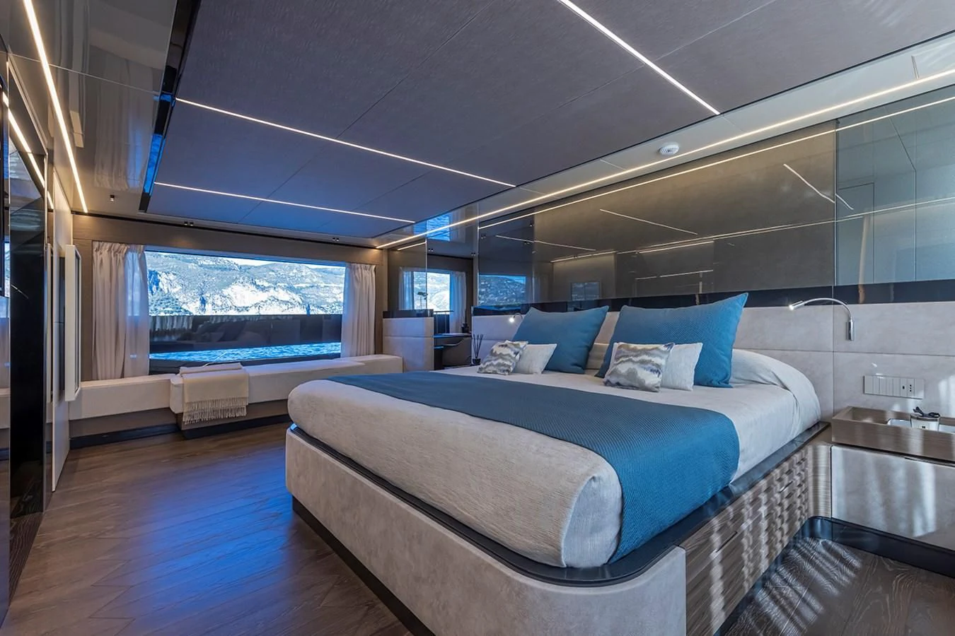 a bed in a room aboard SOLEIL Yacht for Sale