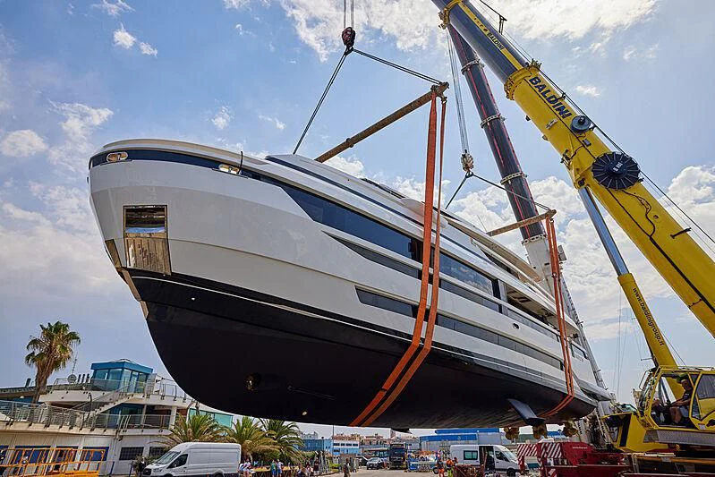 a large white boat docked aboard SOLEIL Yacht for Sale