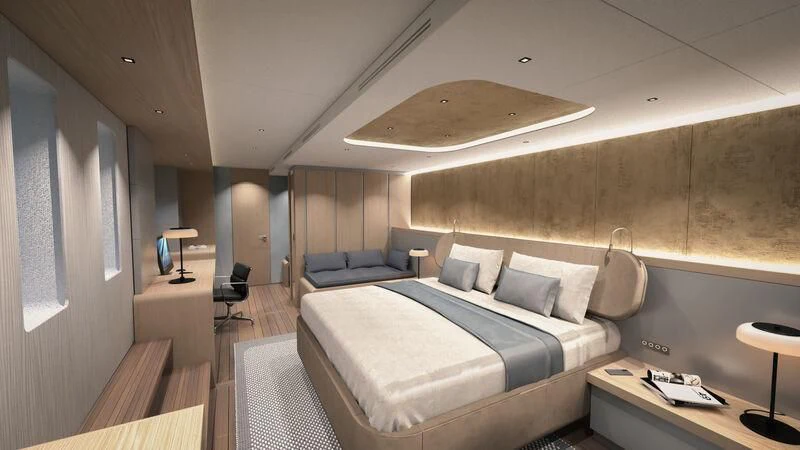 a room with a bed and a couch aboard OCEAN ECO 90/02 Yacht for Sale