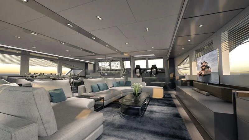 a room with couches and a table aboard OCEAN ECO 90/02 Yacht for Sale