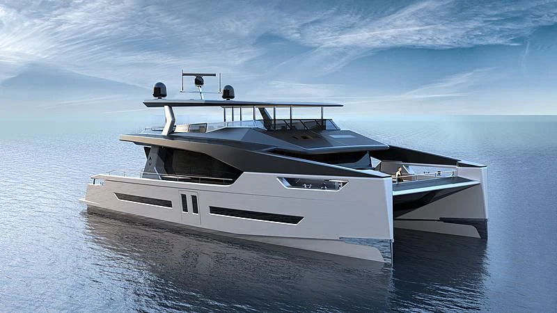 a white boat in the water aboard OCEAN ECO 90/02 Yacht for Sale