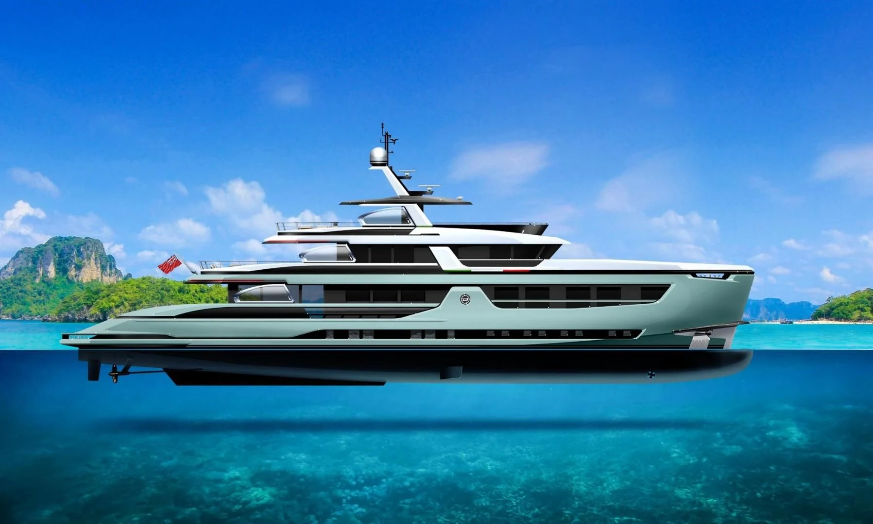 a boat on the water aboard DYNAMIQ GLOBAL 350 Yacht for Sale