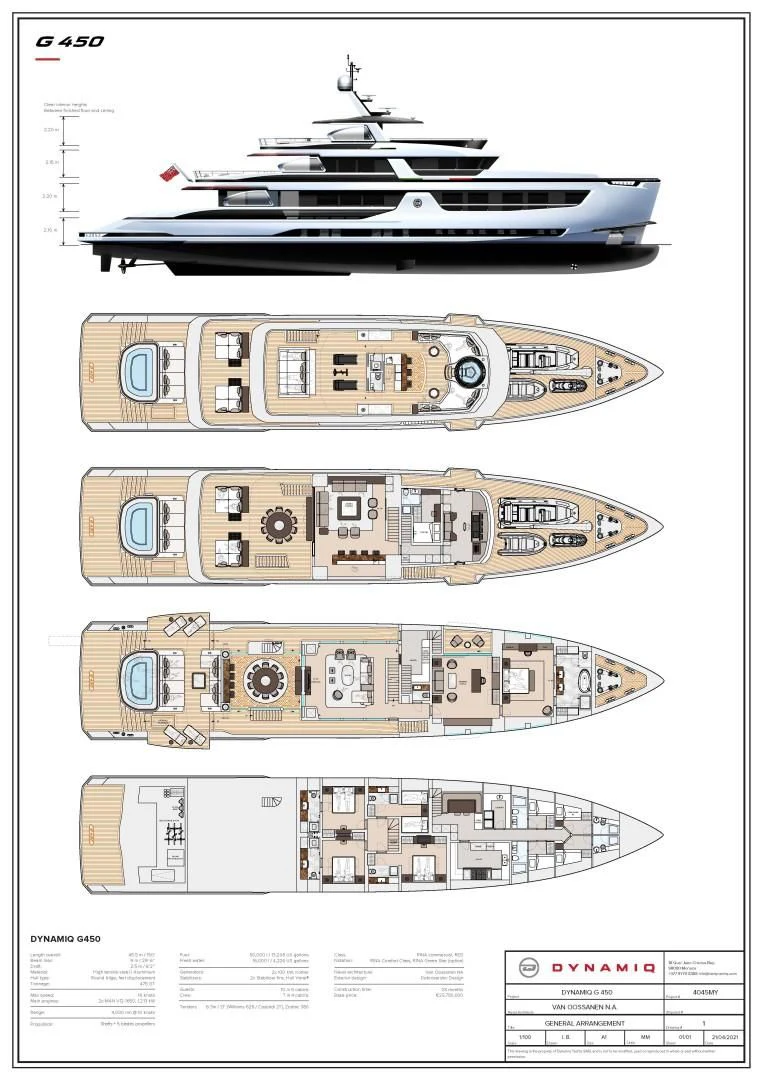 diagram, engineering drawing aboard DYNAMIQ GLOBAL 350 Yacht for Sale