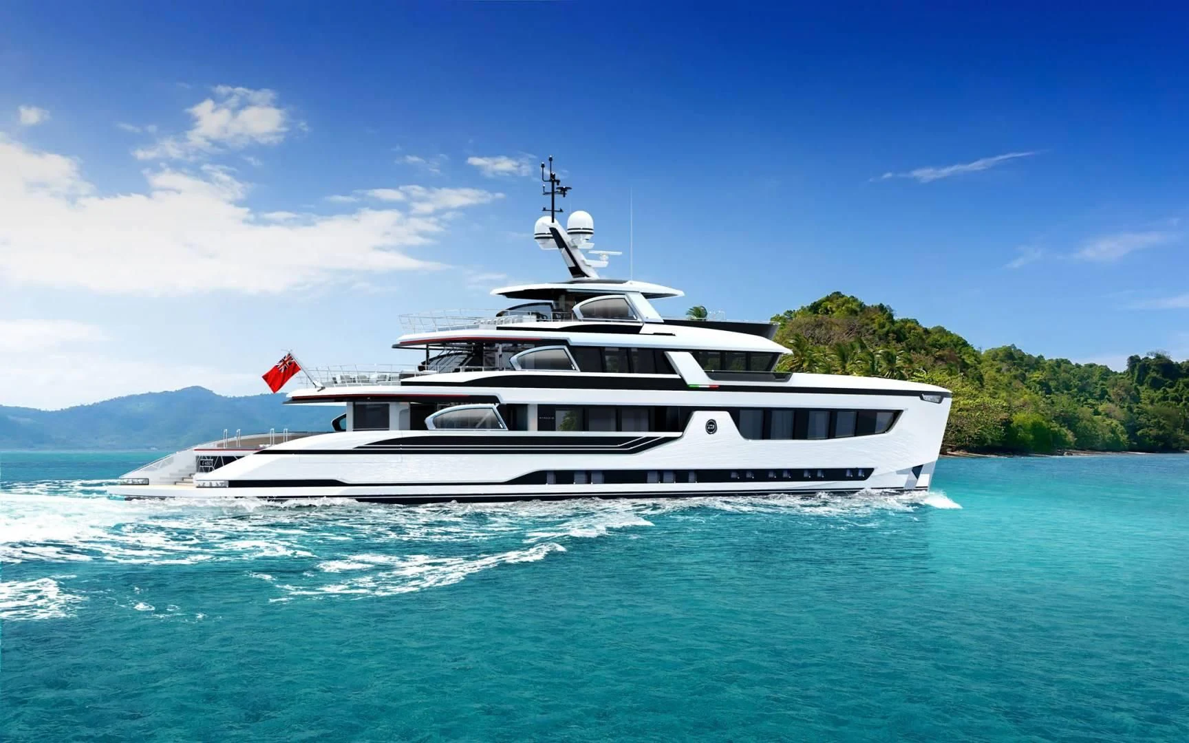 a boat on the water aboard DYNAMIQ GLOBAL 350 Yacht for Sale