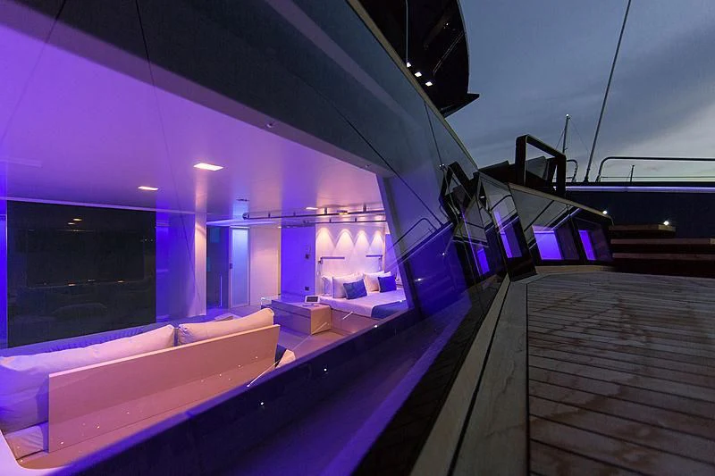 a large room with a large window aboard BETTER PLACE Yacht for Sale