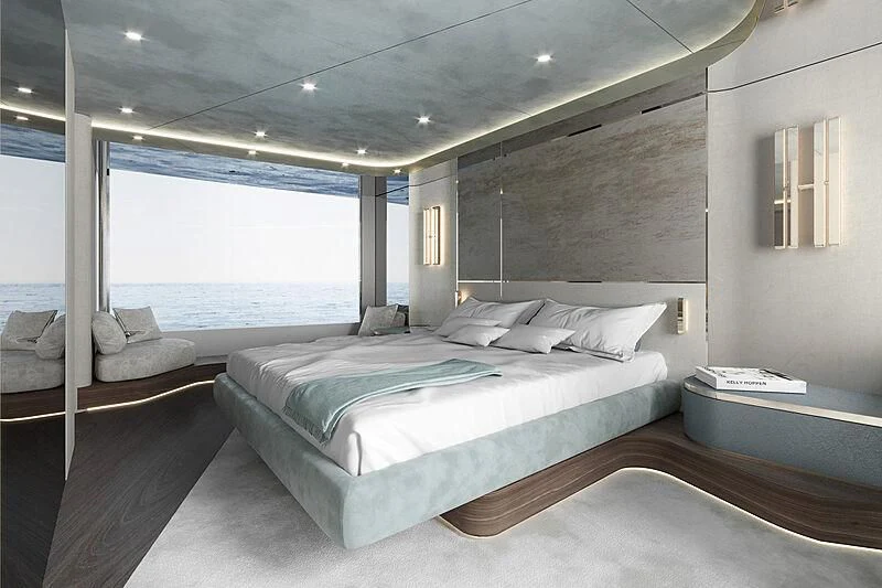 a room with a bed and a window aboard FIFTH SEASON Yacht for Sale