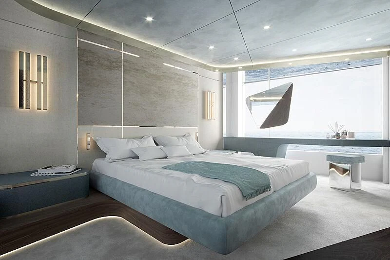 a bed in a room aboard FIFTH SEASON Yacht for Sale