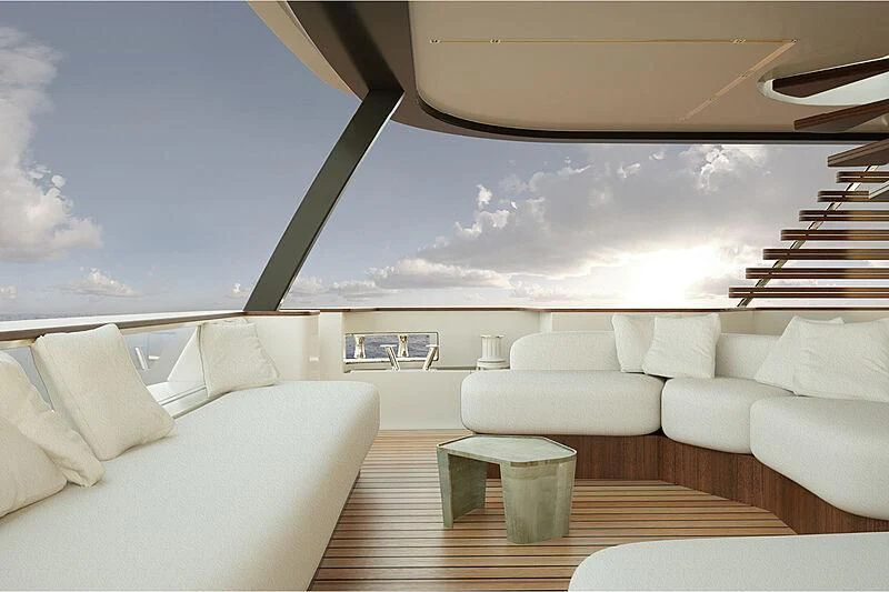 a room with a couch and a table and a large window aboard FIFTH SEASON Yacht for Sale