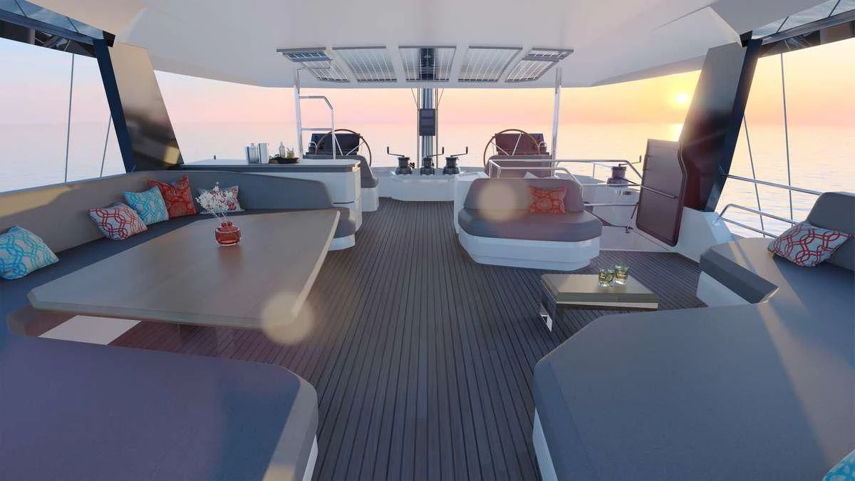 a room with a bed and a desk aboard SERENISSIMA III Yacht for Charter