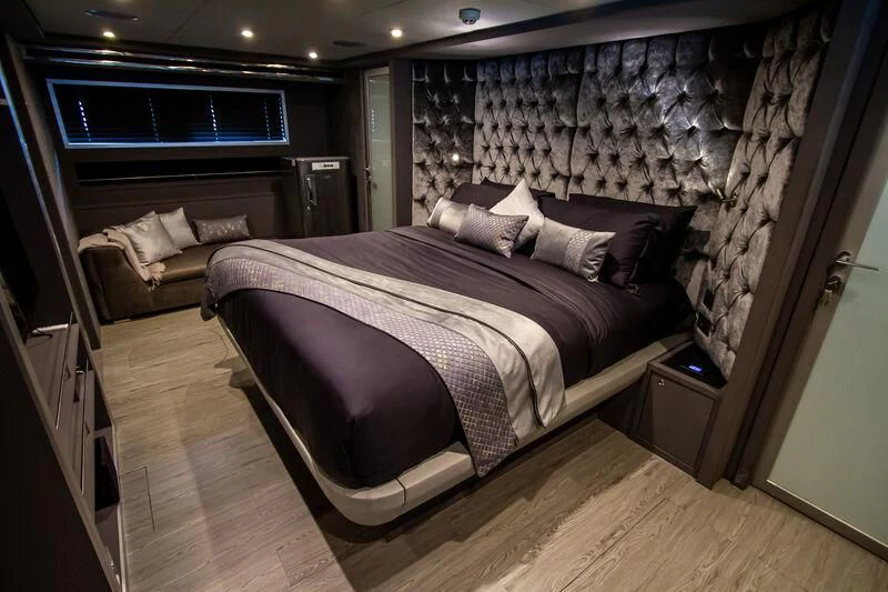 a bed in a room aboard BABYLON Yacht for Sale