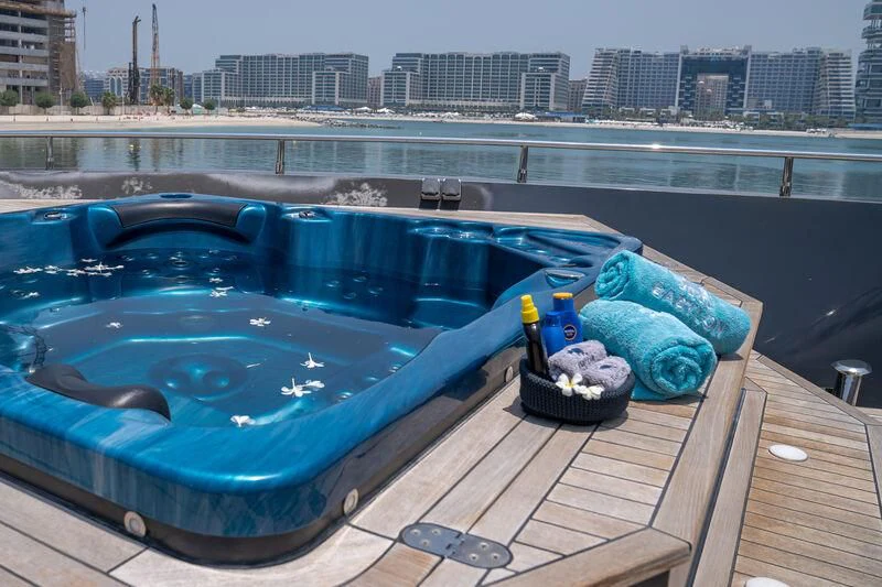 a pool with a towel on it aboard BABYLON Yacht for Sale