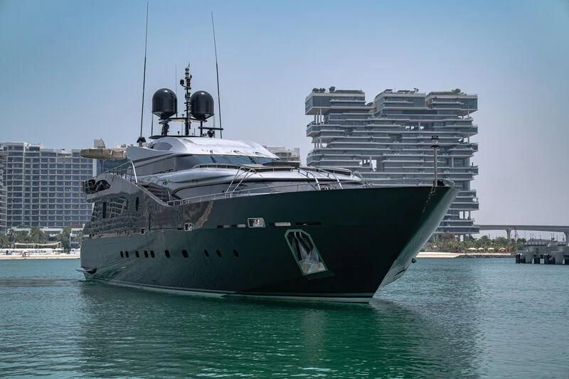 a large ship in the water aboard BABYLON Yacht for Sale