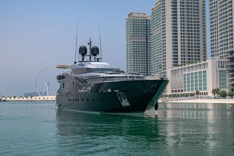 a large ship in the water aboard BABYLON Yacht for Sale