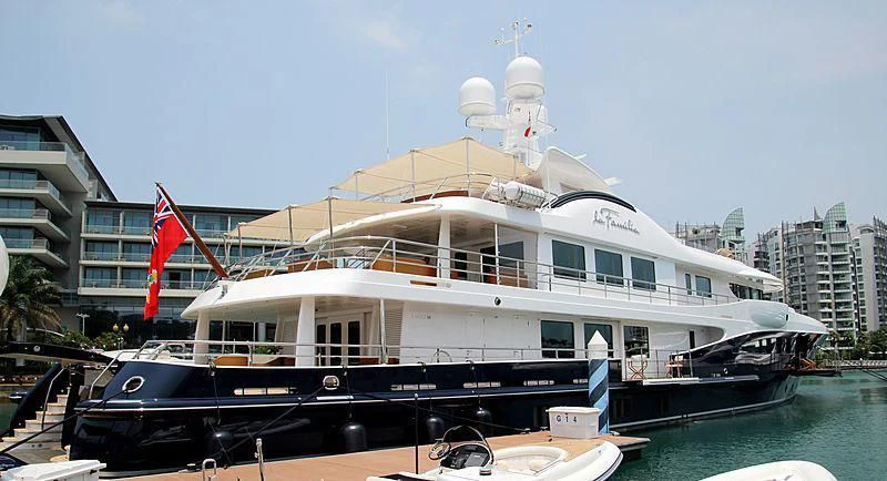 a large boat in the water aboard LA FAMILIA Yacht for Sale
