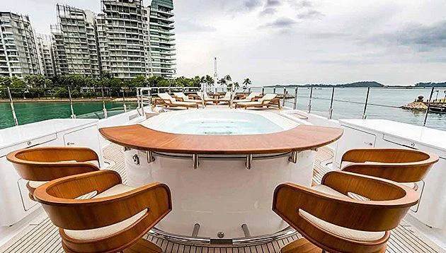 a group of boats on a dock aboard LA FAMILIA Yacht for Sale