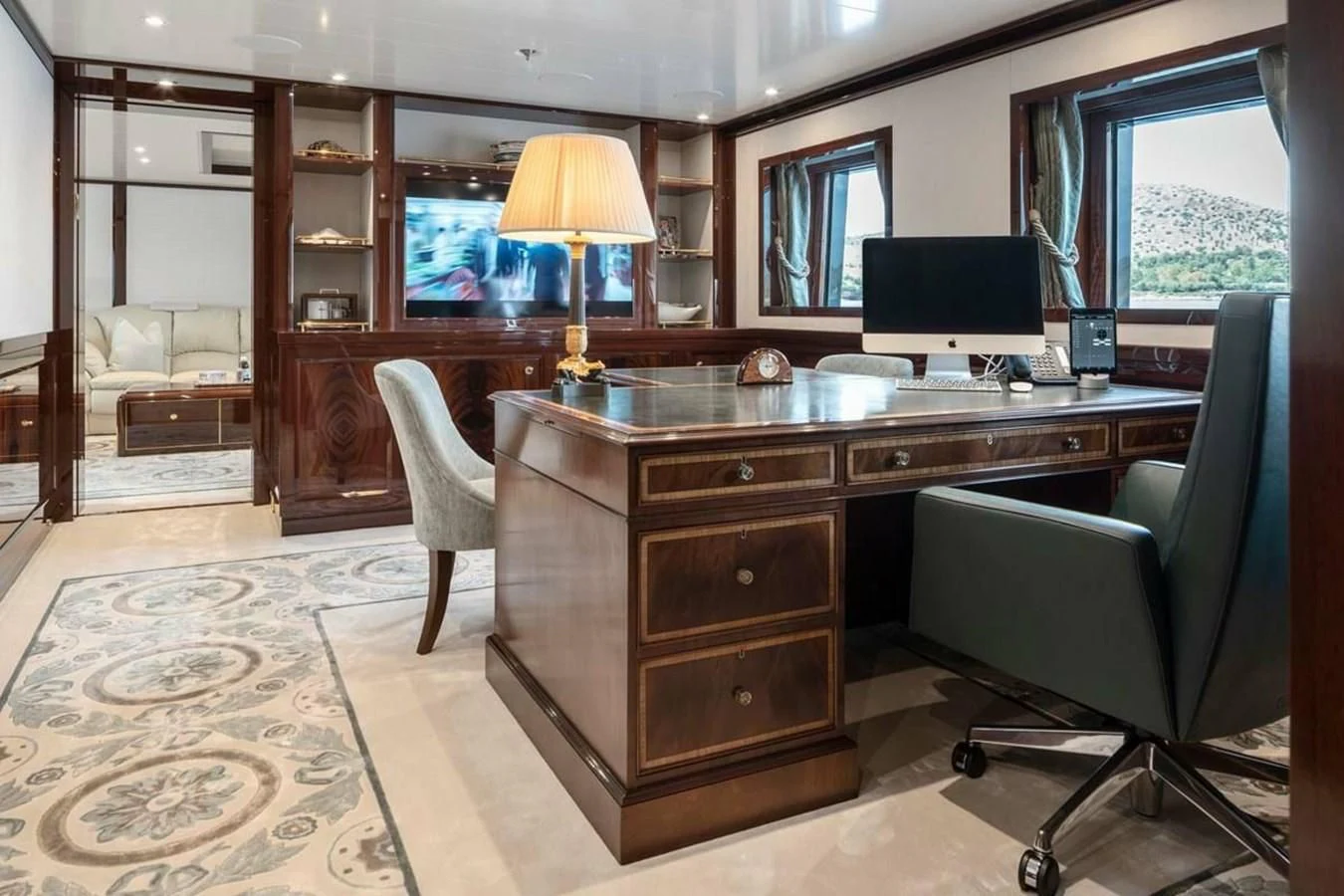 a large kitchen with a large island aboard LA FAMILIA Yacht for Sale