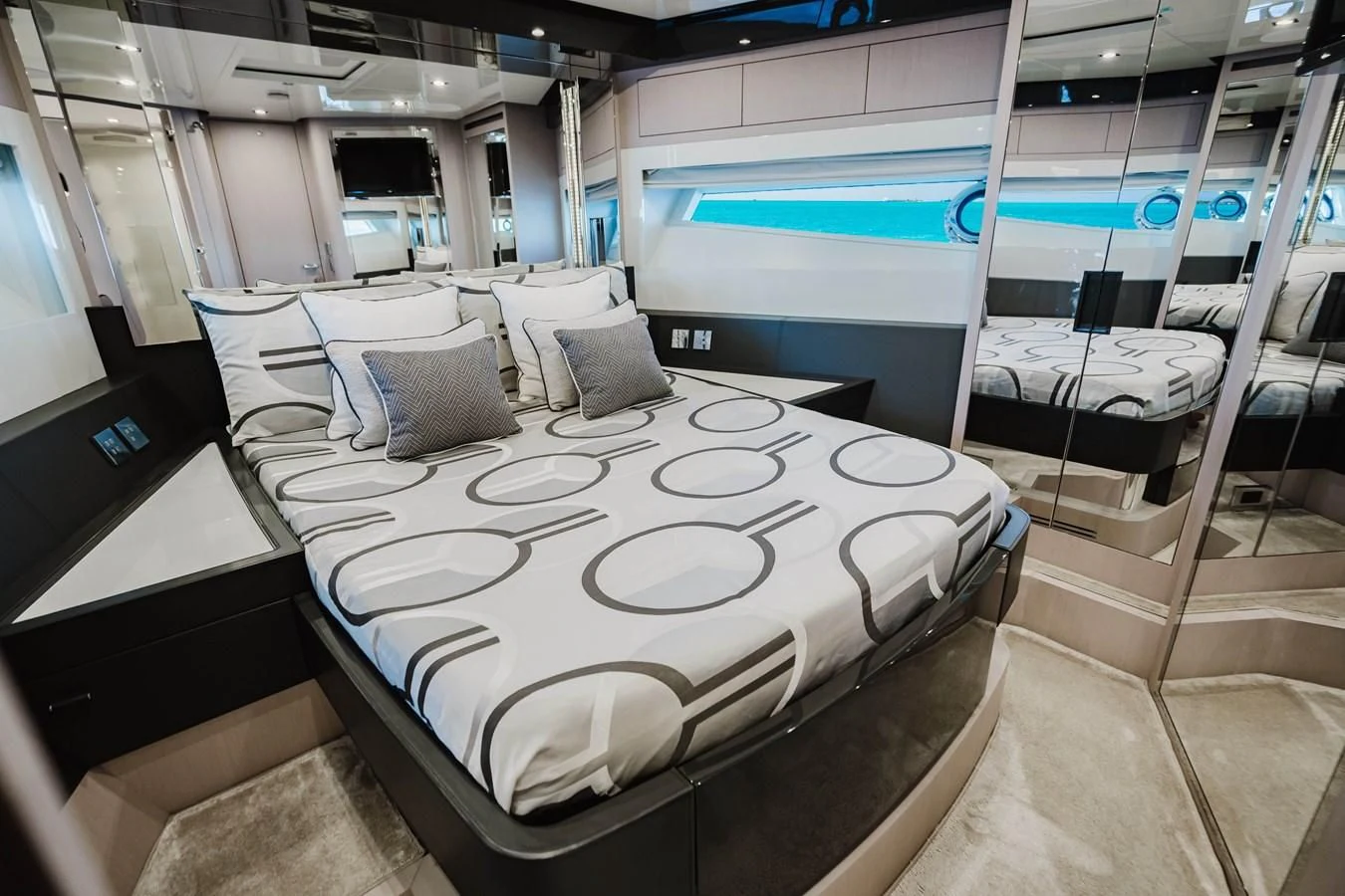 a bed in a room aboard BABY PEARL Yacht for Sale