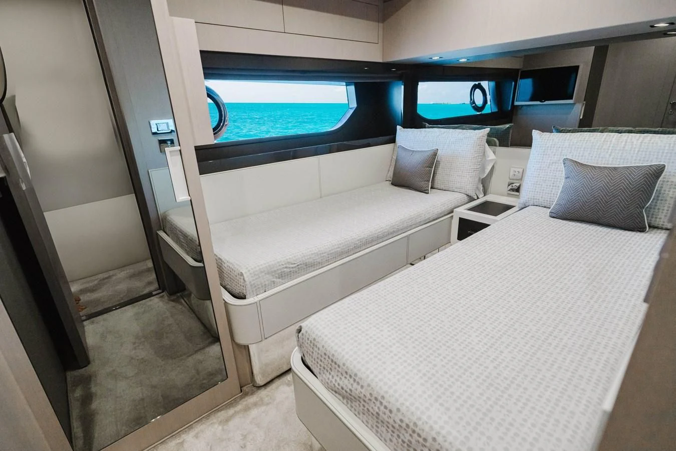 a room with two beds aboard BABY PEARL Yacht for Sale