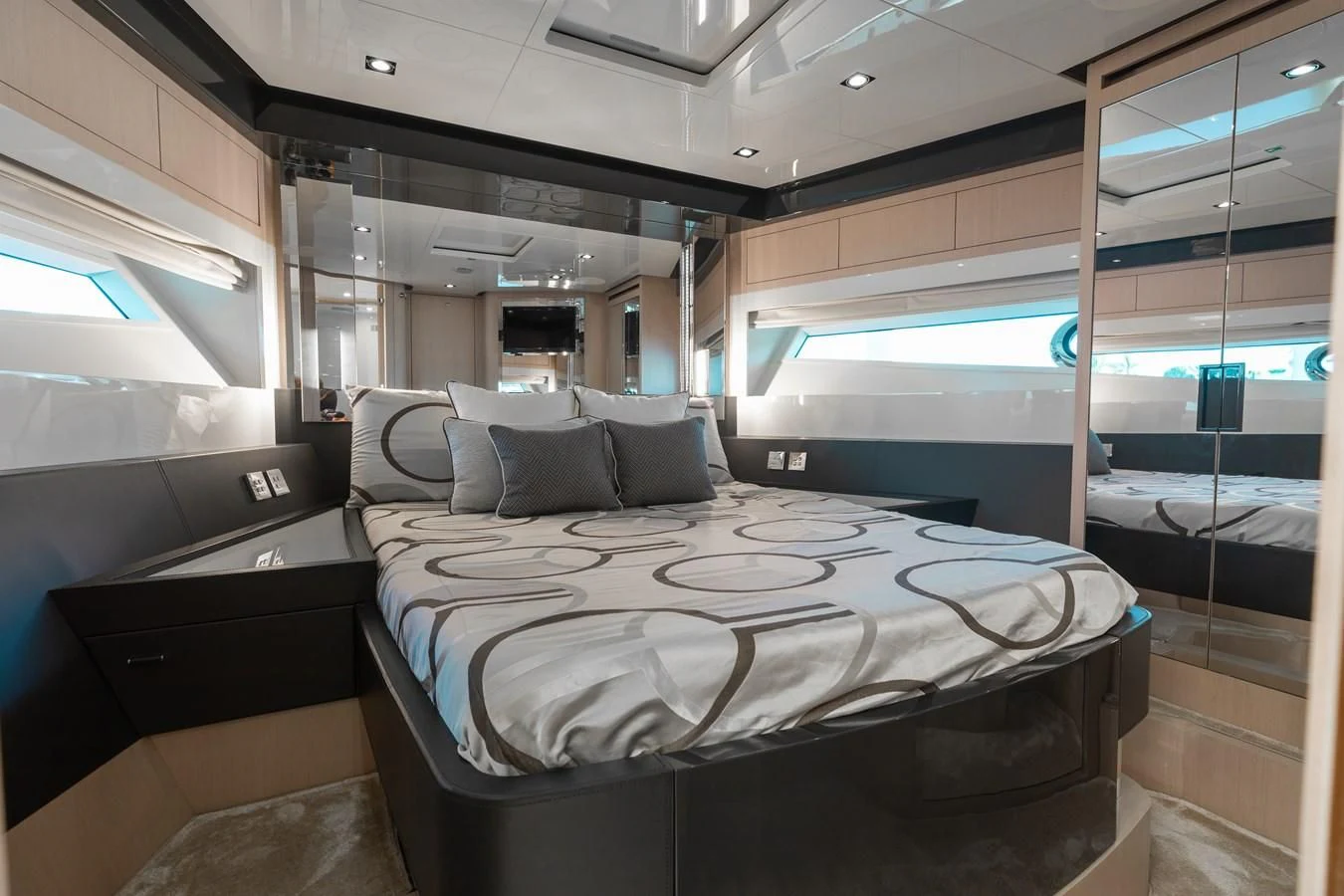 a bed in a room aboard BABY PEARL Yacht for Sale