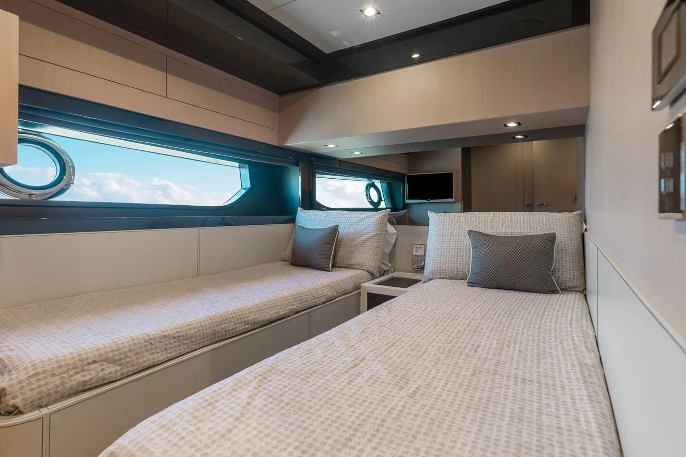 a room with two beds aboard BABY PEARL Yacht for Sale