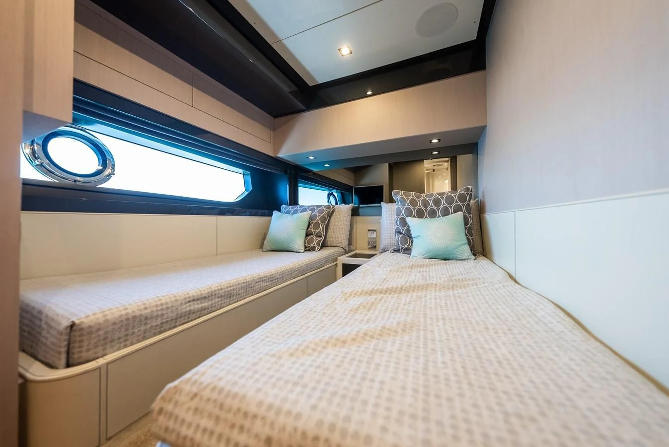 a room with two beds aboard BABY PEARL Yacht for Sale