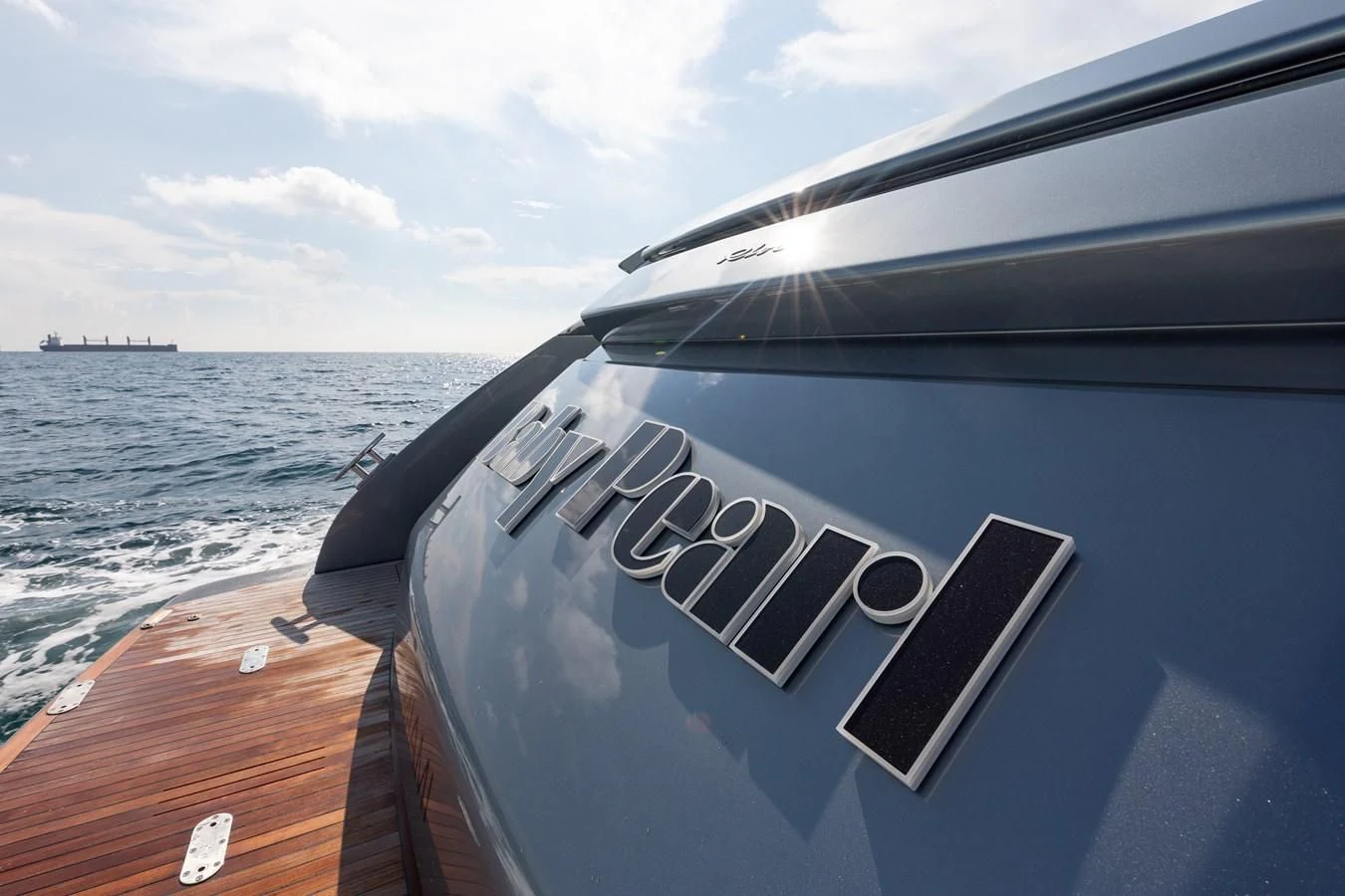 the front of a car on a boat aboard BABY PEARL Yacht for Sale